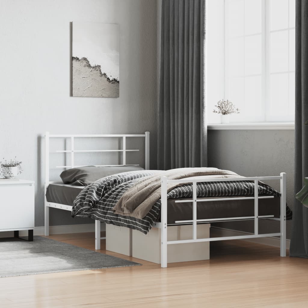 vidaXL Metal Bed Frame without Mattress with Footboard With headboard & footboard White