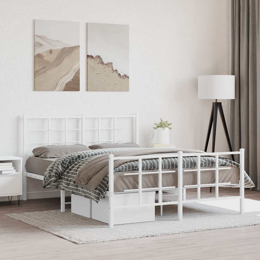 vidaXL Metal Bed Frame without Mattress with Footboard With headboard & footboard White