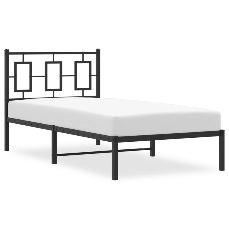 Metal Bed Frame with Headboard Black 90x190 cm Single