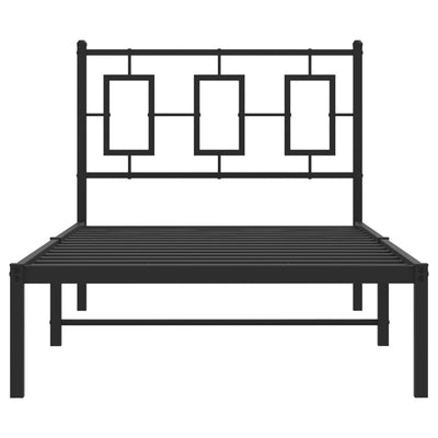 Metal Bed Frame with Headboard Black 90x190 cm Single