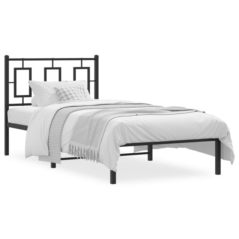 Metal Bed Frame with Headboard Black 90x190 cm Single