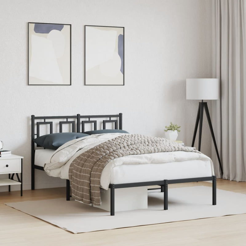 Metal Bed Frame with Headboard Black 120x190 cm Small Double