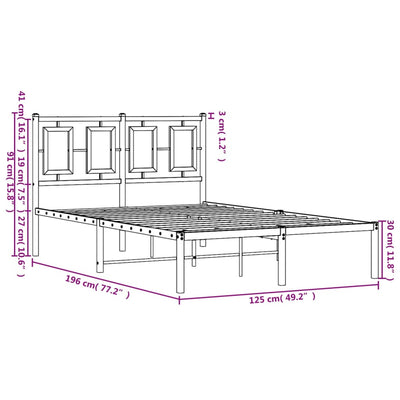 Metal Bed Frame with Headboard Black 120x190 cm Small Double