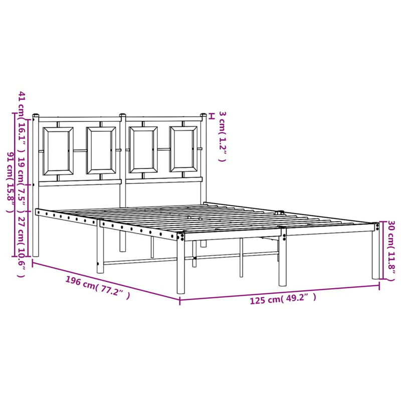 Metal Bed Frame with Headboard Black 120x190 cm Small Double