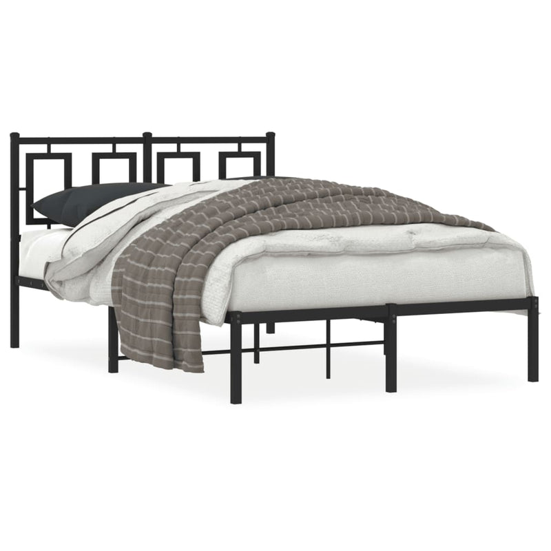 Metal Bed Frame with Headboard Black 120x190 cm Small Double