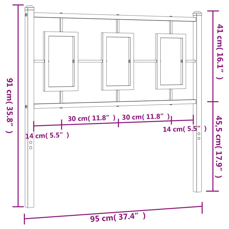 Metal Headboard Black 90 cm