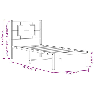 Metal Bed Frame with Headboard White 80x200 cm