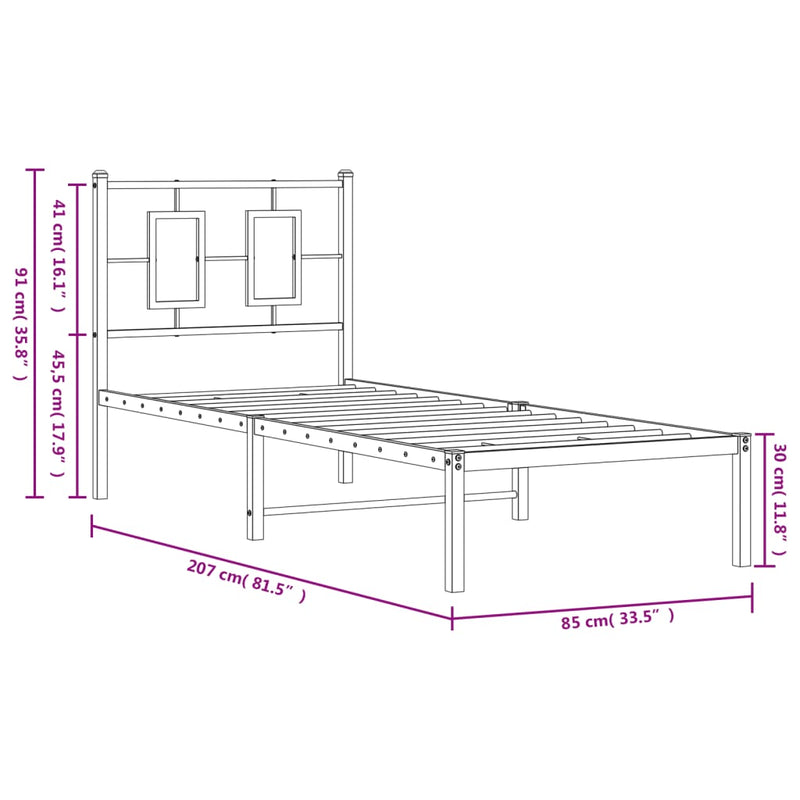 Metal Bed Frame with Headboard White 80x200 cm