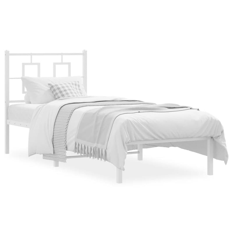 Metal Bed Frame with Headboard White 80x200 cm