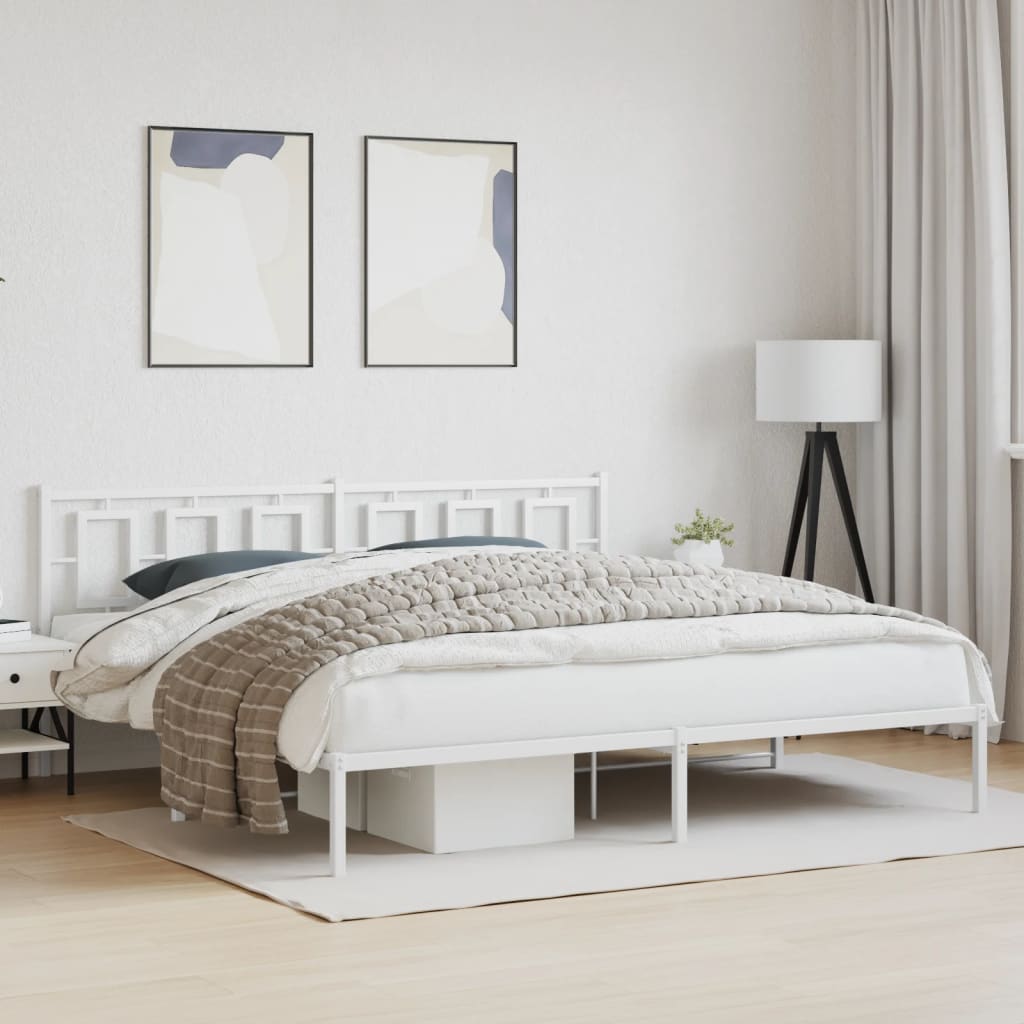 Metal Bed Frame without Mattress with Headboard White 193 cm 203 cm
