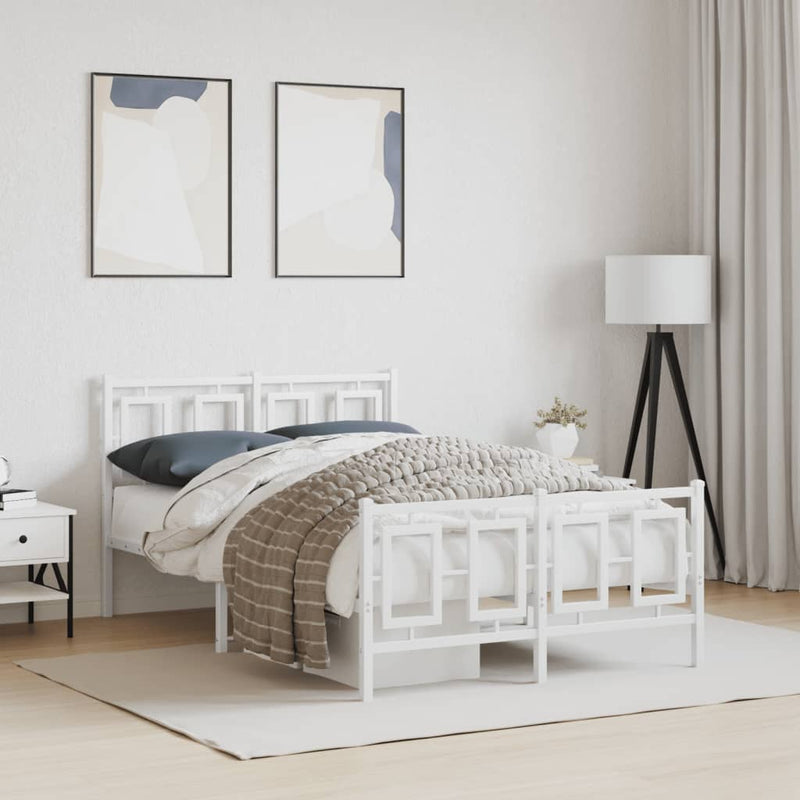 Metal Bed Frame with Headboard and Footboard White 120x200 cm