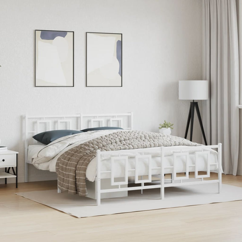 Metal Bed Frame with Headboard and Footboard White 160x200 cm