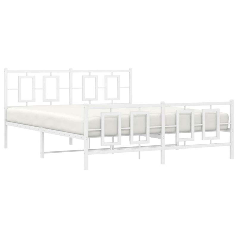 Metal Bed Frame with Headboard and Footboard White 160x200 cm