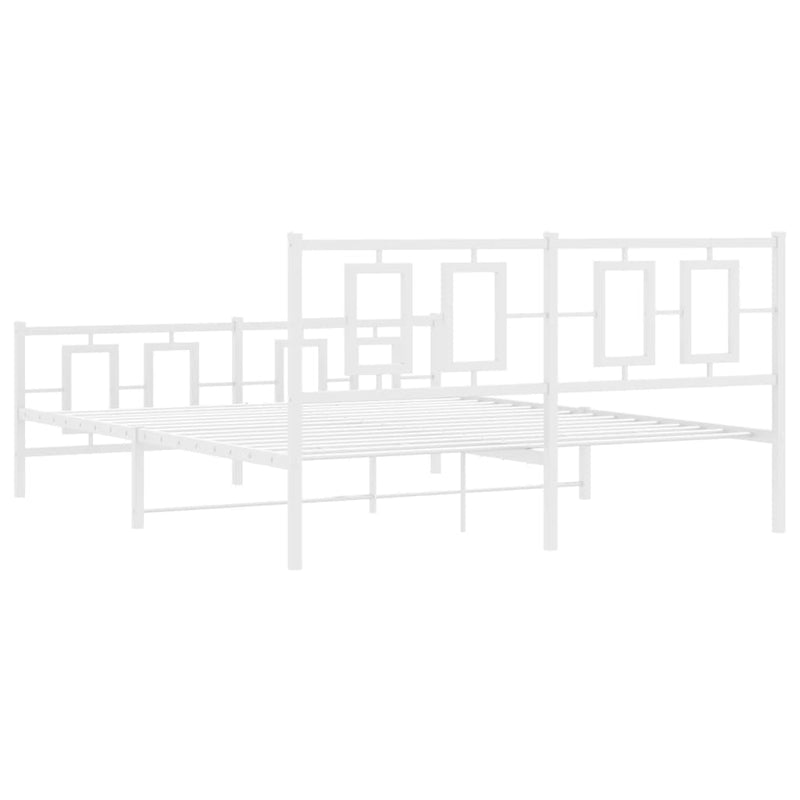 Metal Bed Frame with Headboard and Footboard White 160x200 cm