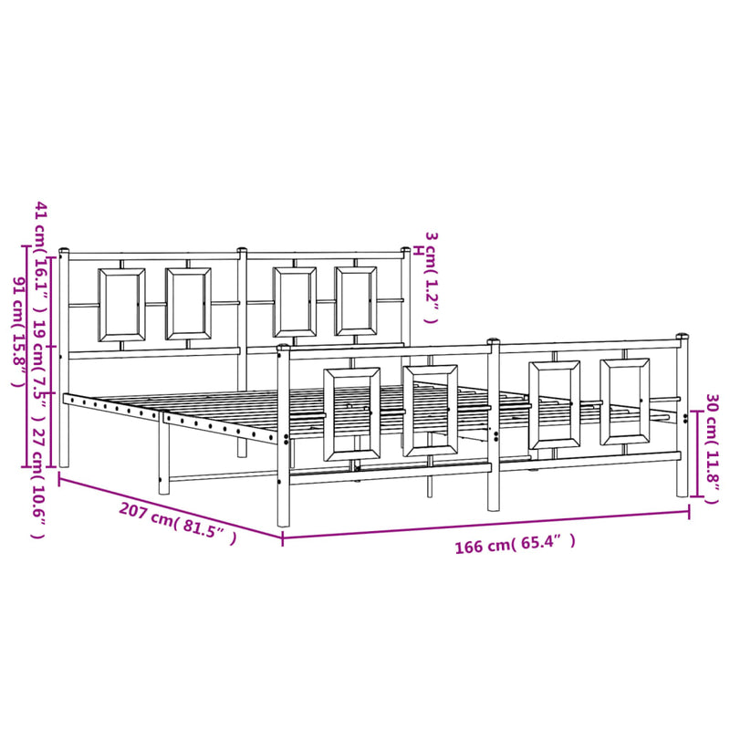 Metal Bed Frame with Headboard and Footboard White 160x200 cm