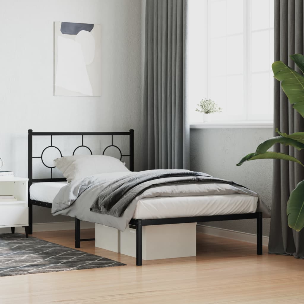 vidaXL Metal Bed Frame without Mattress with Headboard Black 100x200cm 1