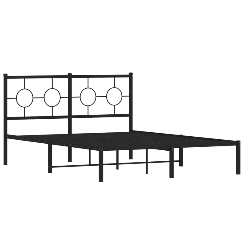 Metal Bed Frame with Headboard Black 135x190 cm Double