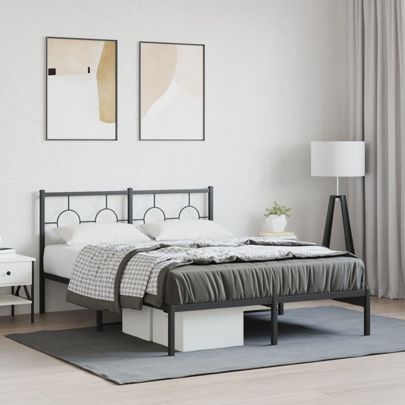 Metal Bed Frame with Headboard Black 135x190 cm Double