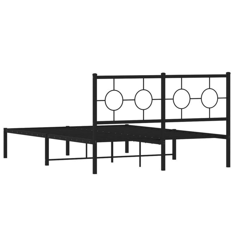 Metal Bed Frame with Headboard Black 135x190 cm Double