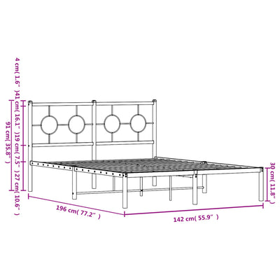 Metal Bed Frame with Headboard Black 135x190 cm Double