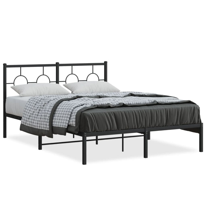 Metal Bed Frame with Headboard Black 135x190 cm Double