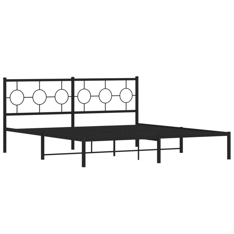 Metal Bed Frame with Headboard Black 183x213 cm