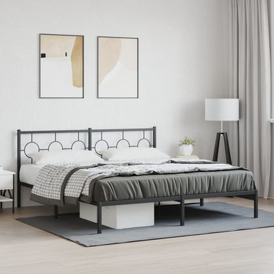 Metal Bed Frame with Headboard Black 183x213 cm