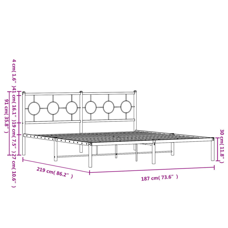 Metal Bed Frame with Headboard Black 183x213 cm