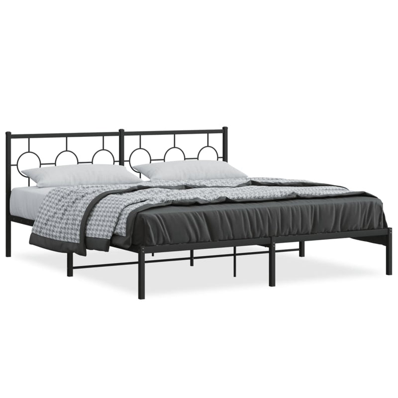 Metal Bed Frame with Headboard Black 183x213 cm