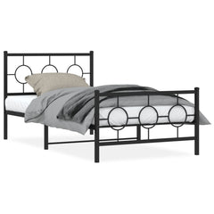 Metal Bed Frame without Mattress with Footboard with Headboard & Footboard Black 100 cm 200 cm