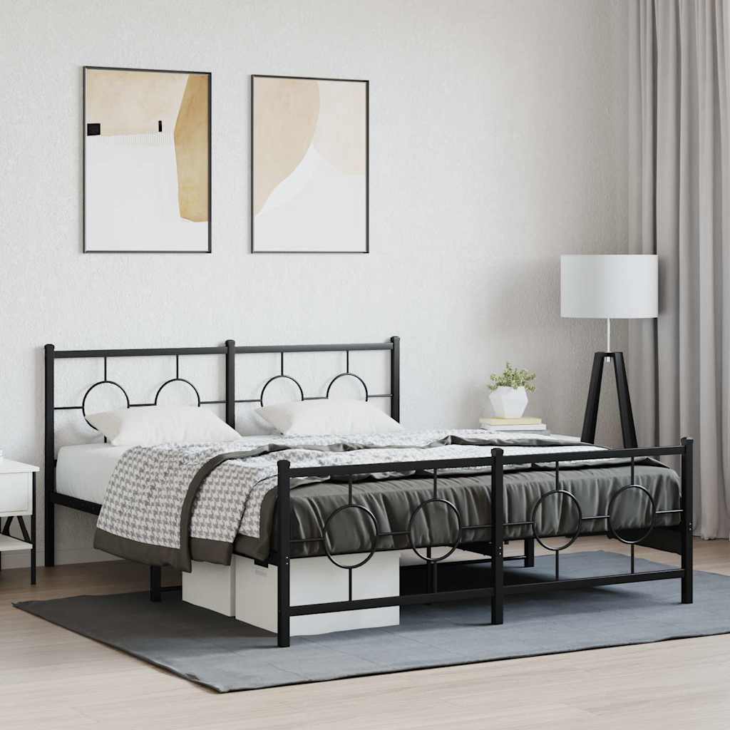Metal Bed Frame without Mattress with Footboard with Headboard & Footboard Black 150 cm 200 cm