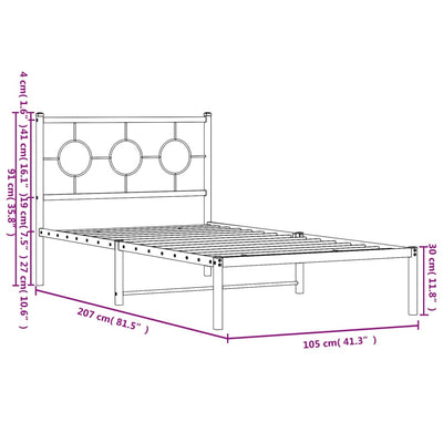 Metal Bed Frame with Headboard White 100x200 cm