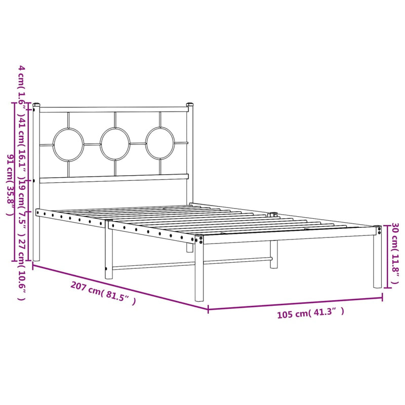 Metal Bed Frame with Headboard White 100x200 cm