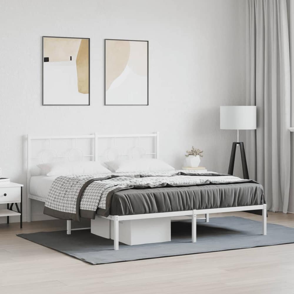 Metal Bed Frame without Mattress with Headboard White 160 cm