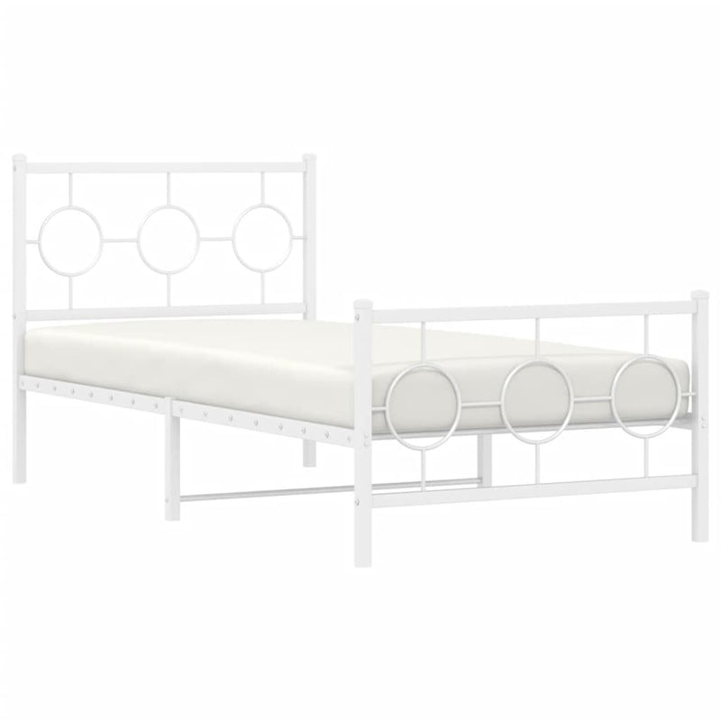 Metal Bed Frame with Headboard and Footboard White 90x200 cm