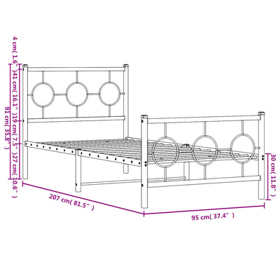 Metal Bed Frame with Headboard and Footboard White 90x200 cm