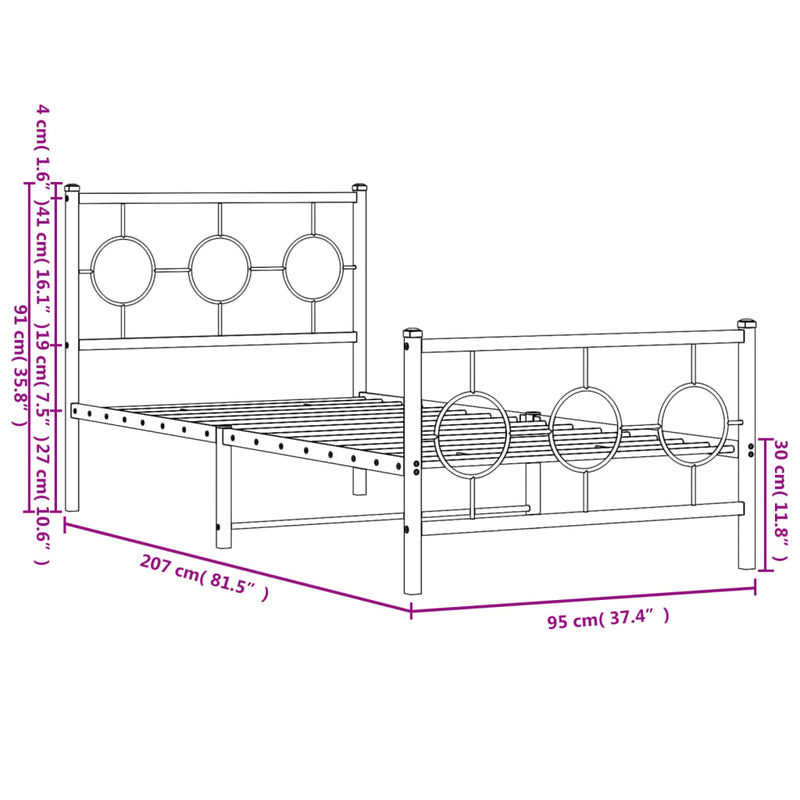 Metal Bed Frame with Headboard and Footboard White 90x200 cm