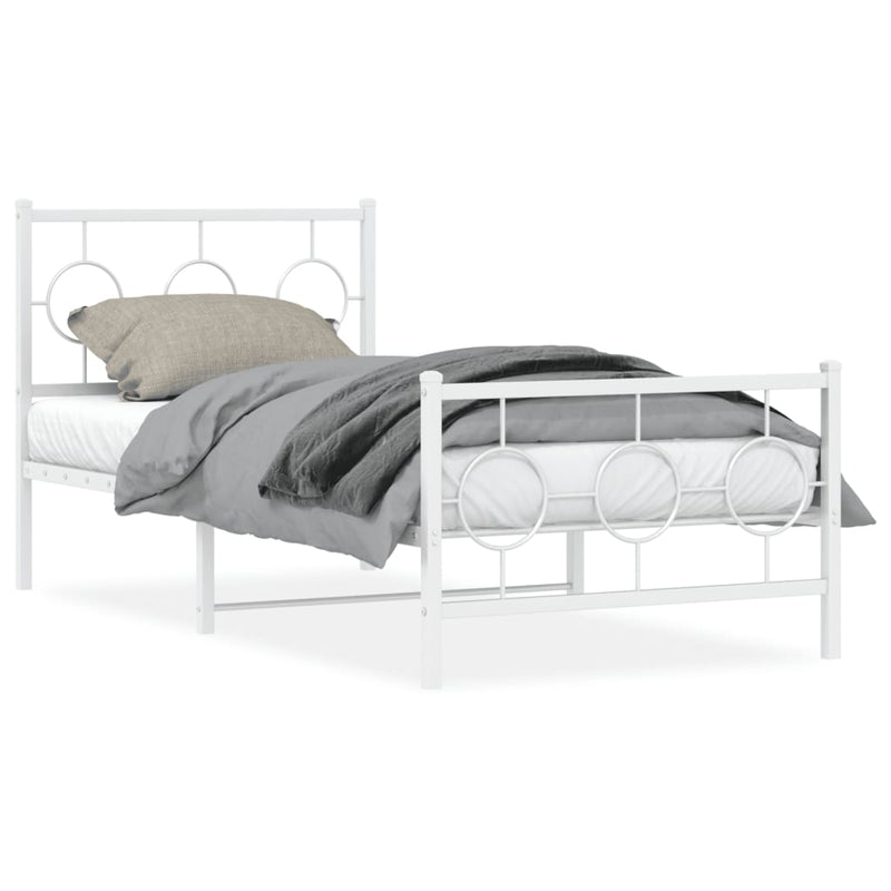 Metal Bed Frame with Headboard and Footboard White 90x200 cm