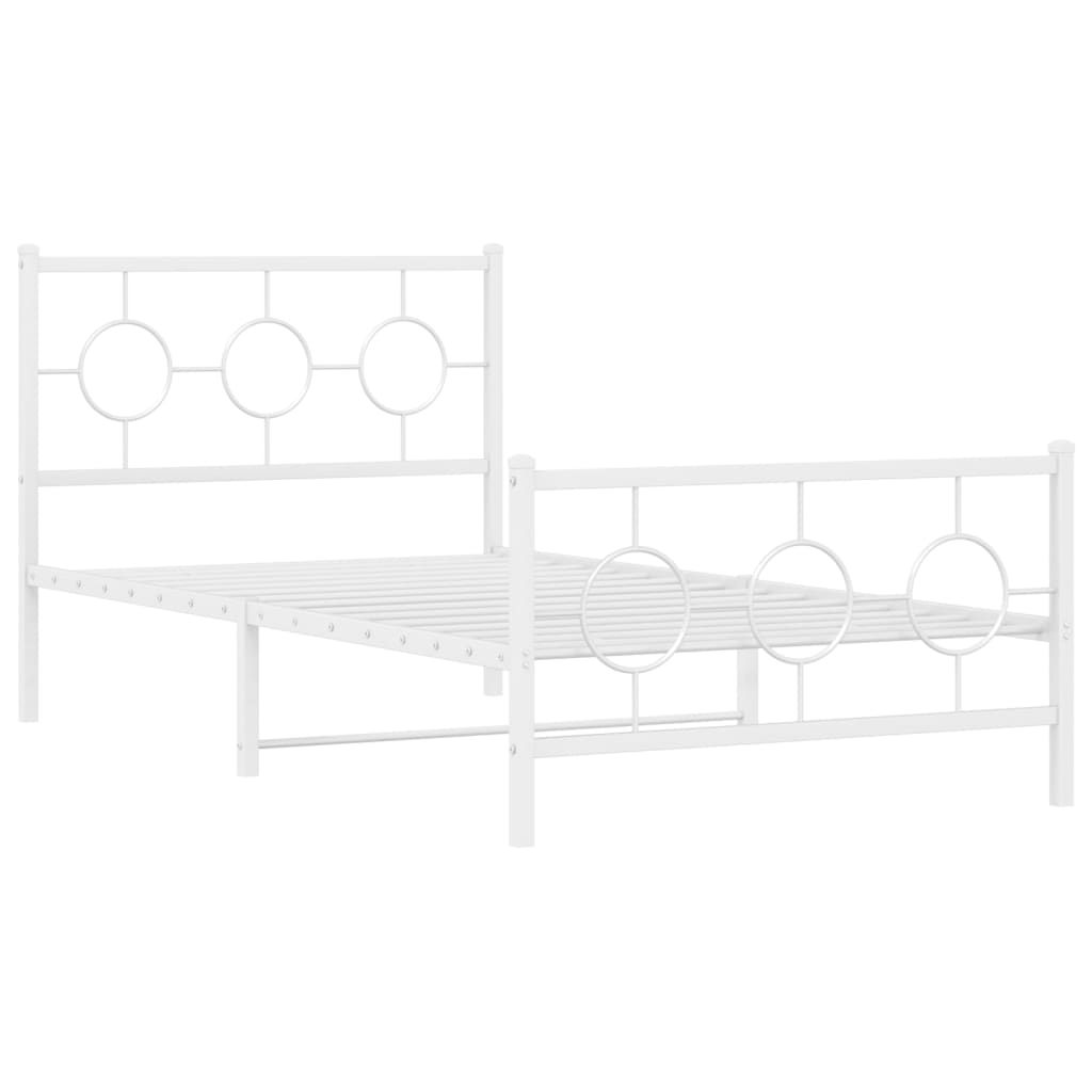 vidaXL Metal Bed Frame without Mattress with Footboard White 100x200cm 3