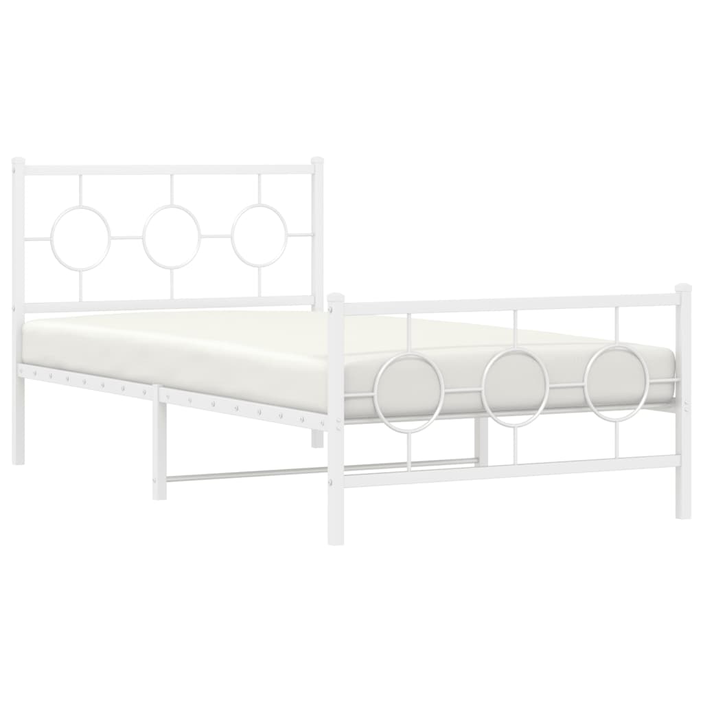 vidaXL Metal Bed Frame without Mattress with Footboard White 100x200cm 4