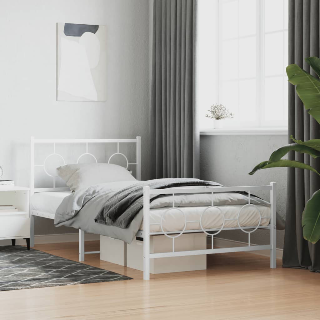 vidaXL Metal Bed Frame without Mattress with Footboard White 100x200cm 1