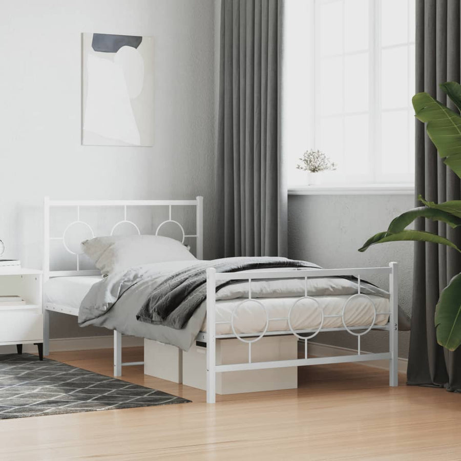 vidaXL Metal Bed Frame without Mattress with Footboard White 100x200cm 1
