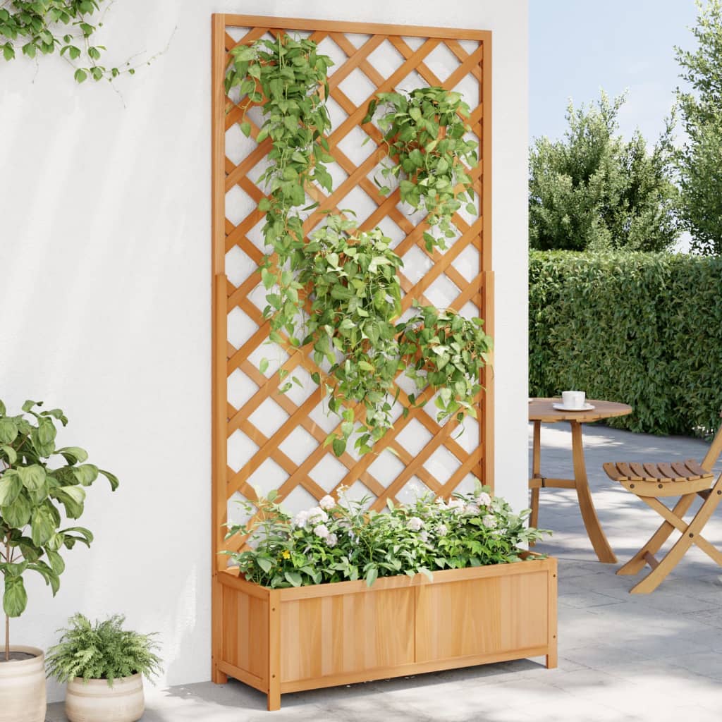 vidaXL Planter with Trellis Brown 90x35x180 cm Solid Wood Fir 1