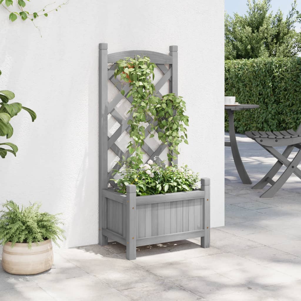 vidaXL Planter with Trellis Grey 40x30x90 cm Solid Wood Fir 3