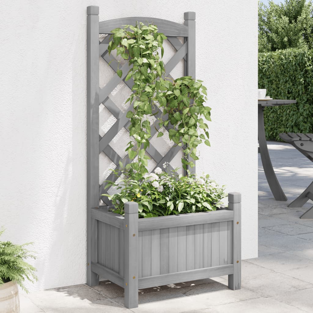 vidaXL Planter with Trellis Grey 40x30x90 cm Solid Wood Fir 1