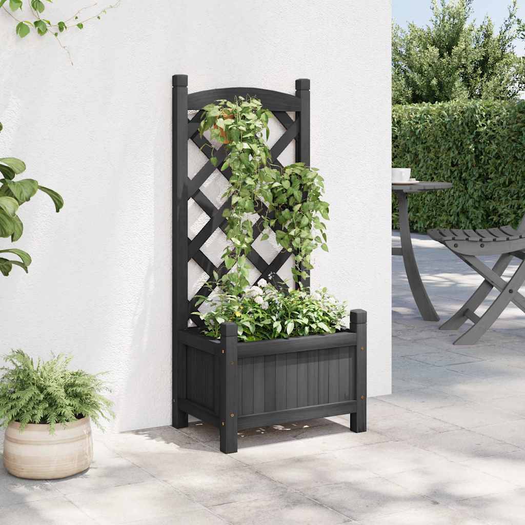 Planter Solid Wood Fir with Trellis Black 40 cm 90 cm 30 cm