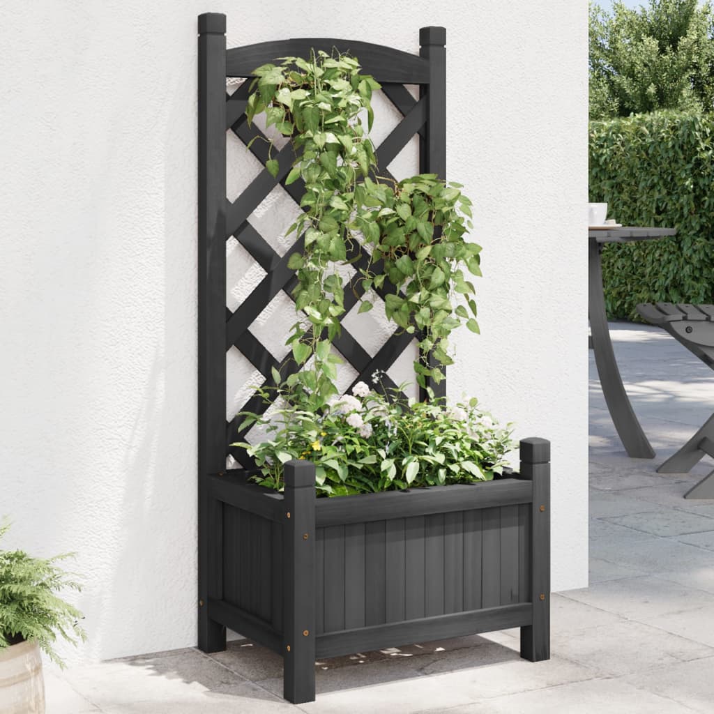 vidaXL Planter with Trellis Black 40x30x90 cm Solid Wood Fir 1