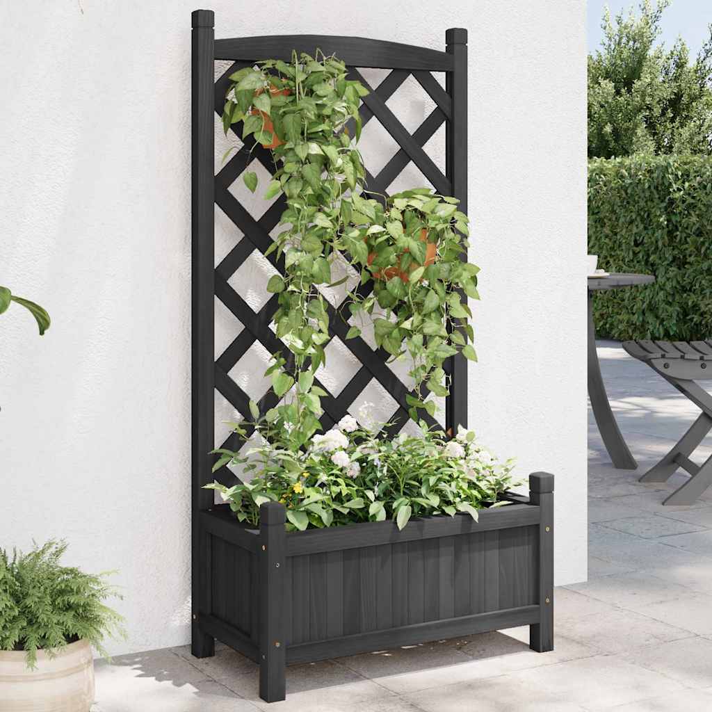 Planter Solid Wood Fir with Trellis Black 55 cm 110 cm 29.5 cm