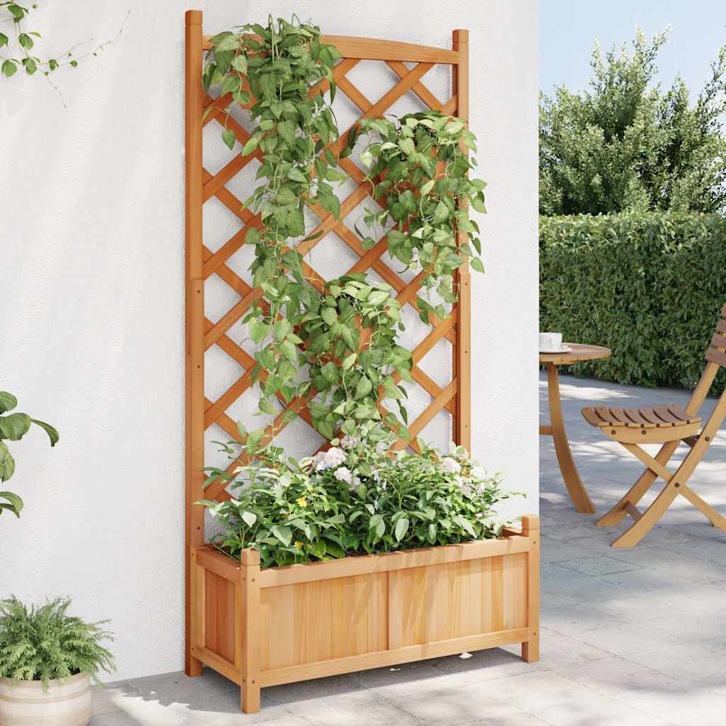 vidaXL Planter Solid Wood Fir with Trellis Brown