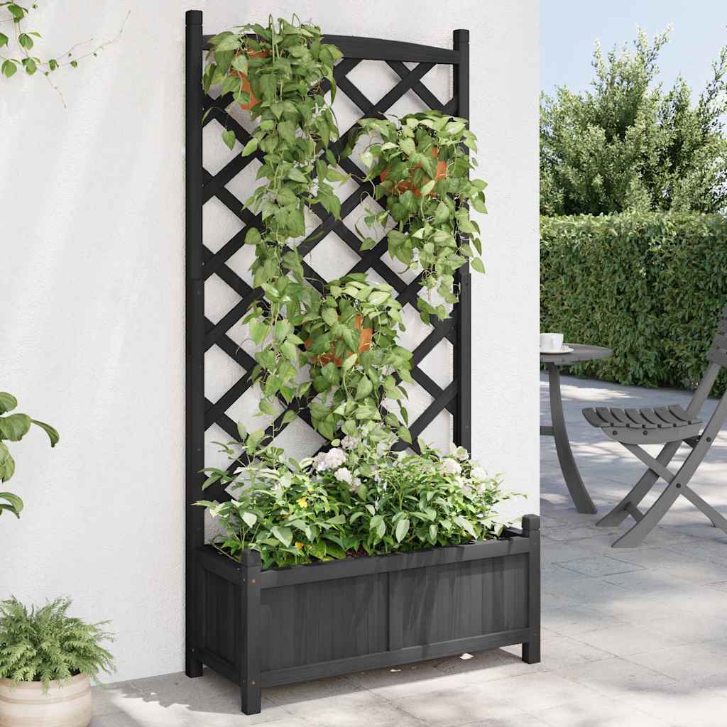 Planter Solid Wood Fir with Trellis Black 75 cm 150 cm 35 cm
